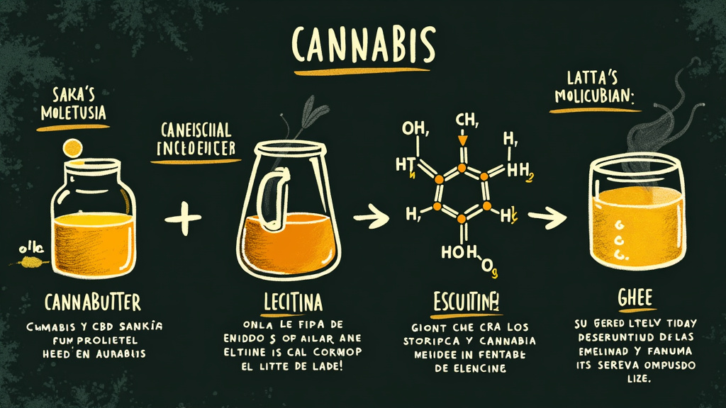 Diagram showing the infusion process of cannabis with cannabutter, lecithin, and ghee for increased potency.