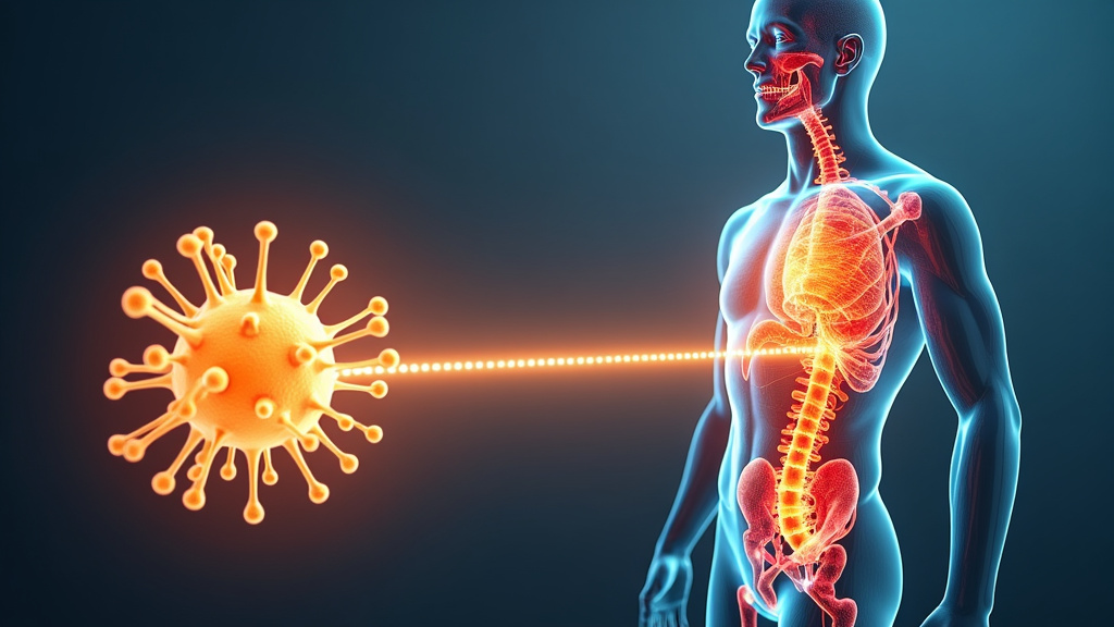 Illustration of caryophyllene terpenes interacting with the endocannabinoid system, depicting a molecule targeting a human figure's nervous system.