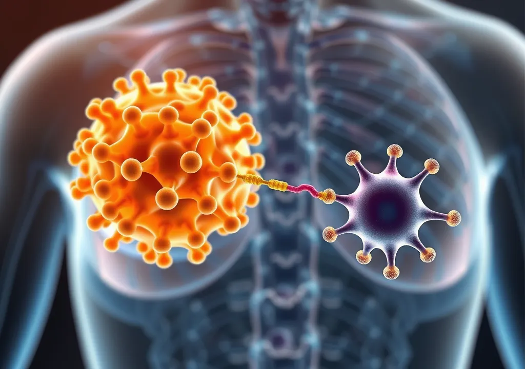 Illustration of pepper terpene interacting with body cells, showing potential health effects and biological interaction.