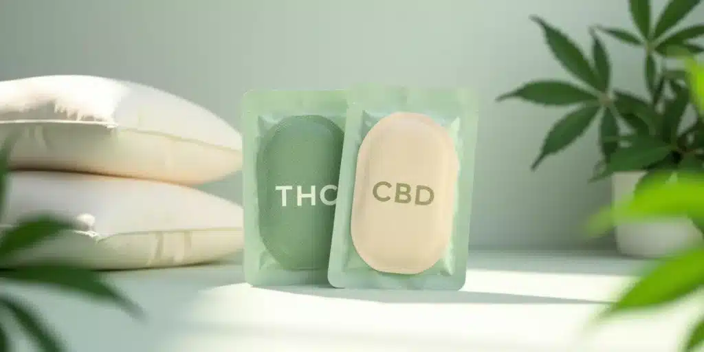 Transdermal cannabis patch placed on a forearm, providing sustained delivery of cannabinoids for effective pain and stress relief.