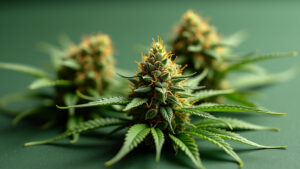 Close-up of mids weed cannabis buds with bright green color and orange pistils.