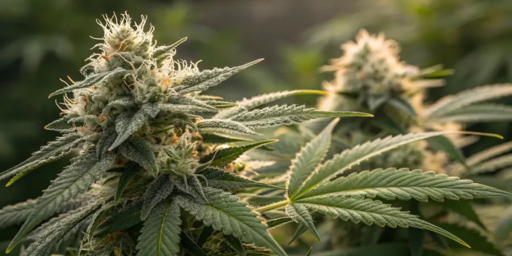 ealthy cannabis plant bud with dense trichomes and sugar leaves