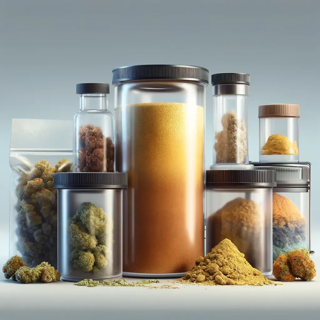 Various jars of kief and cannabis concentrates, highlighting questions about kief's shelf life and expiration.