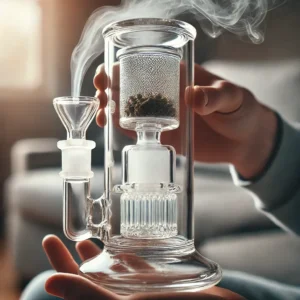 Glass ash catcher being used to smooth out hits, enhancing smoking experience.