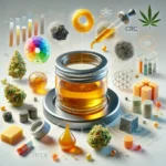 CRC wax, showing a jar of golden extract, terpenes, and cannabis components, explaining what is CRC wax with a scientific layout.
