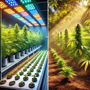 Comparison of cannabis plants grown in hydro and soil systems with LED lighting indoors.