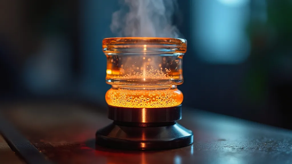 Banger heating up, creating vapor with visible bubbles and an orange glow, capturing the precision of this dabbing method.