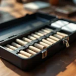 A compact black case filled with pre-rolled joints