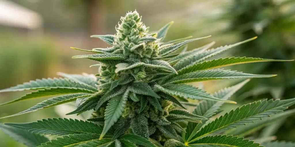 Close-up of a purple cannabis bud with dense trichomes and orange pistils.