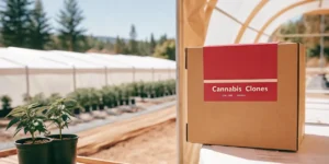 Cannabis clones ready for online order in a greenhouse setting