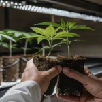 close-up of cannabis clones with exposed roots during early propagation stage