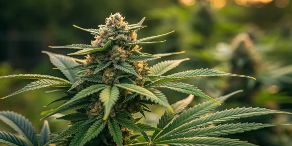 ZRuntz weed strain with dense buds, thick trichomes, and green leaves during the flowering stage.