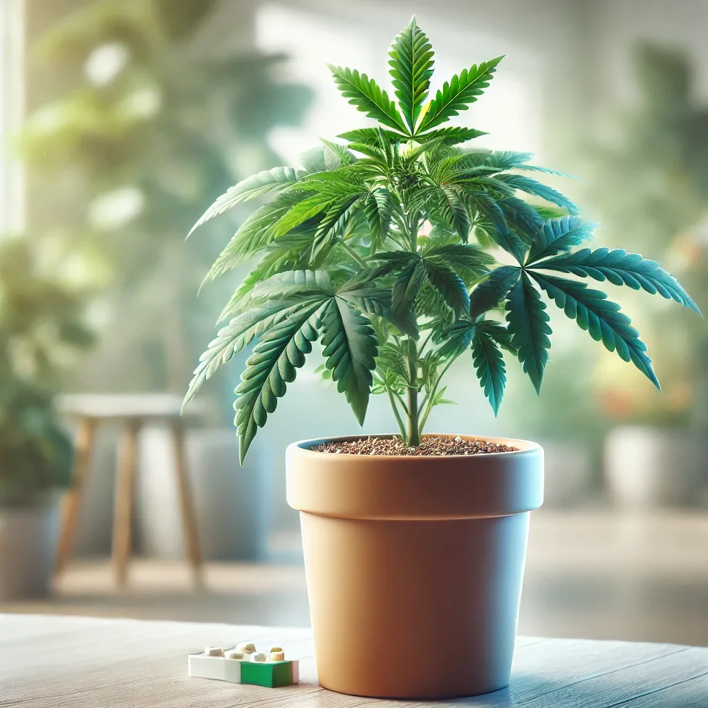 Detailed image of a thriving CBD clone in a controlled indoor environment