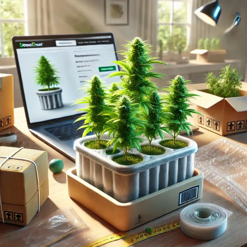 Indoor setup of weed clones under LED grow lights with a PPFD meter, ideal for tracking optimal light levels for clones near me.