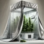 Clone Grow Tent setup with cannabis plants under LED lights, showcasing a compact indoor growing environment.