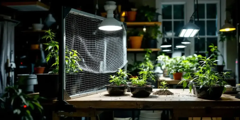 Cannabis autoflower clones growing in trays inside a modern grow facility