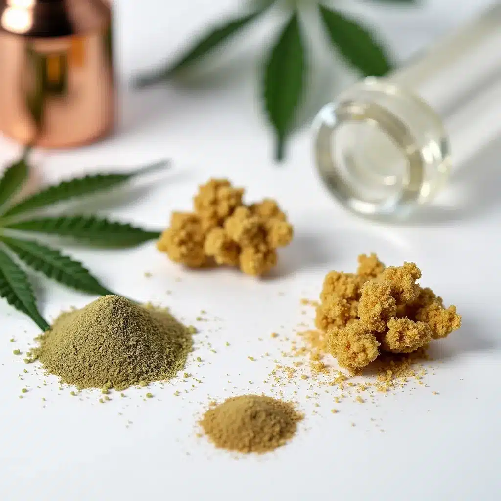 THCA sand and cannabis concentrates displayed with tools like a dab rig and vaporizer, illustrating best ways to use THCA.
