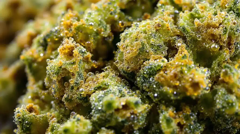Close-up of cannabis buds with visible crystals, highlighting THCP content.