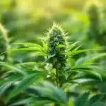 A well-lit indoor cannabis grow room showcasing healthy cannabis plants with THCA-rich buds.