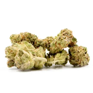 Inferno THCA Flower buds with a frosty coating of trichomes, displaying light green tones and orange pistils for a potent look