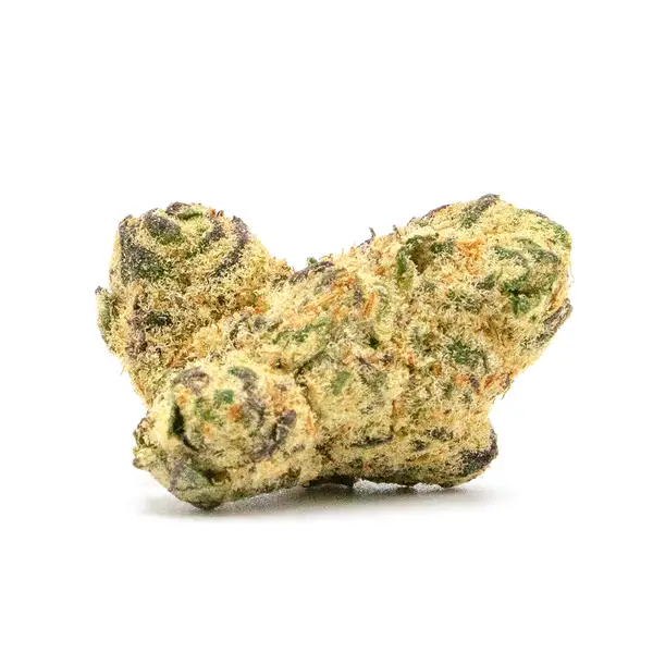 Lilac Diesel THCA Flower bud with frosty trichomes, showcasing light green tones and subtle purple hints