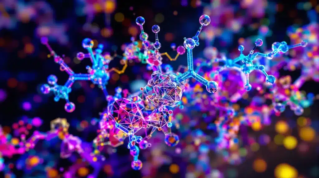 A vibrant, 3D digital representation of the molecular structure of THCP.