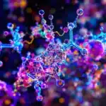 A vibrant, 3D digital representation of the molecular structure of THCP.