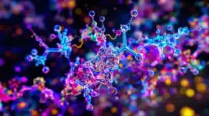 A vibrant, 3D digital representation of the molecular structure of THCP.