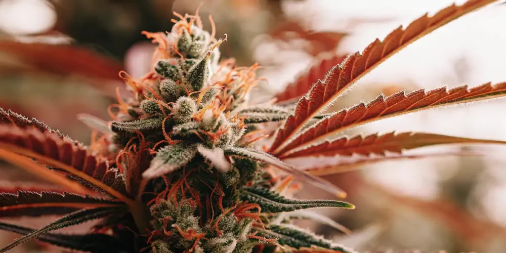 Super Skunk cannabis buds covered in trichomes with orange pistils and dark green leaves.