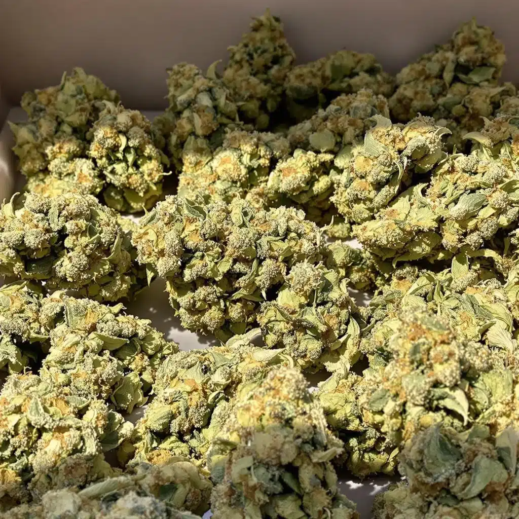 High-quality THCA cannabis flowers displayed on clearance, showcasing vibrant buds with visible trichomes.