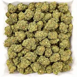 Wholesale THCA flower packages displaying vibrant buds with quality trichomes.