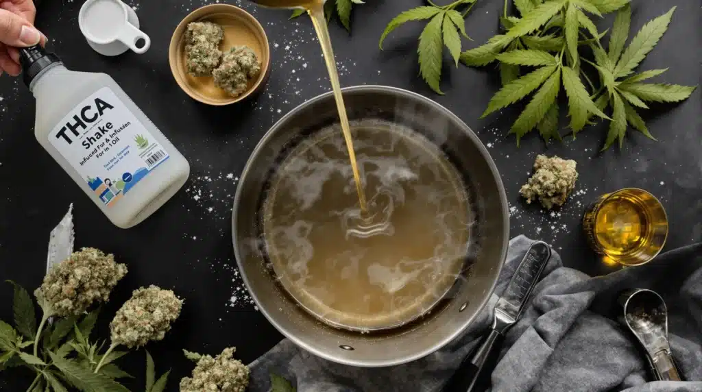 THCA shake being infused into oil for creative cannabis recipes.