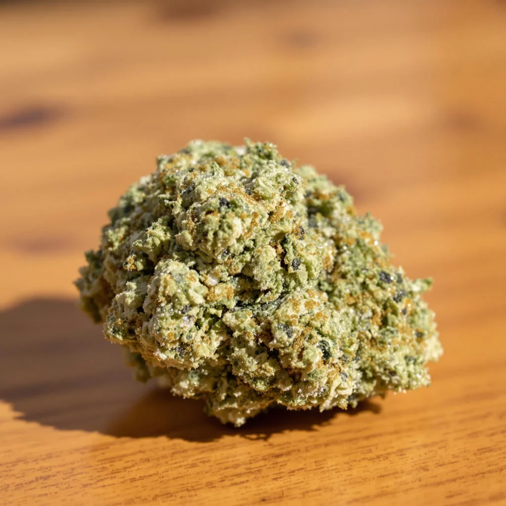 THCP-infused cannabis flower close-up with glistening trichomes