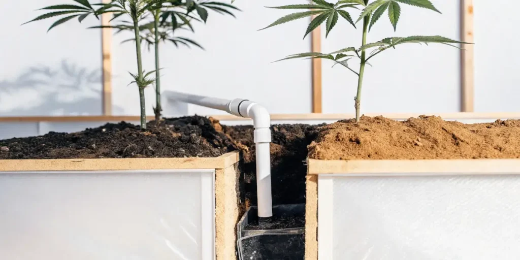 Side-by-side comparison of cannabis soil types in an indoor growing system