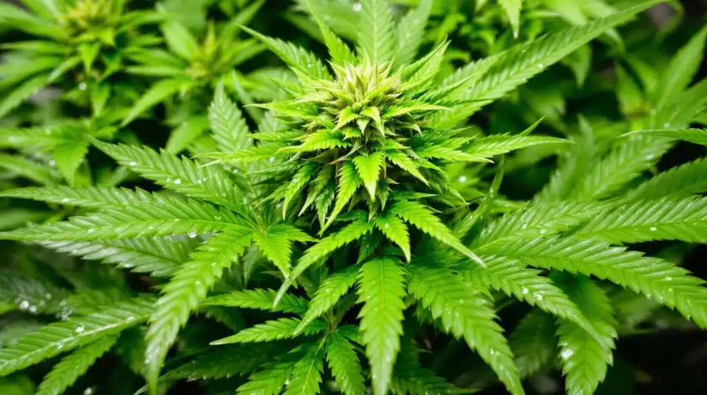 Thriving autoflower cannabis plants with lush green leaves, showcasing optimal VPD conditions in a controlled grow environment.