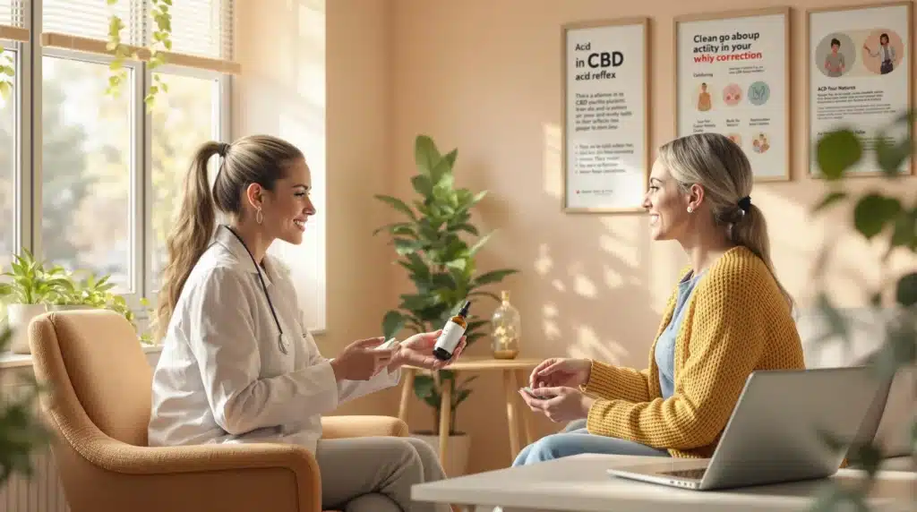 Doctor explaining CBD treatment options for acid reflux to a patient.