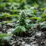 Cannabis plants with diatomaceous earth applied to soil for natural pest management and improved growth