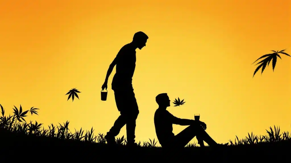 Difference Between Drunk and High: Silhouettes showing the effects of alcohol and cannabis.