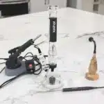 Dab rig and quartz banger setup for cold start dabs on a clean countertop.