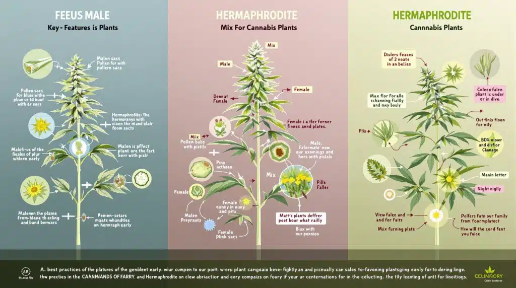 Detailed image showing male cannabis plant with pollen sacs.