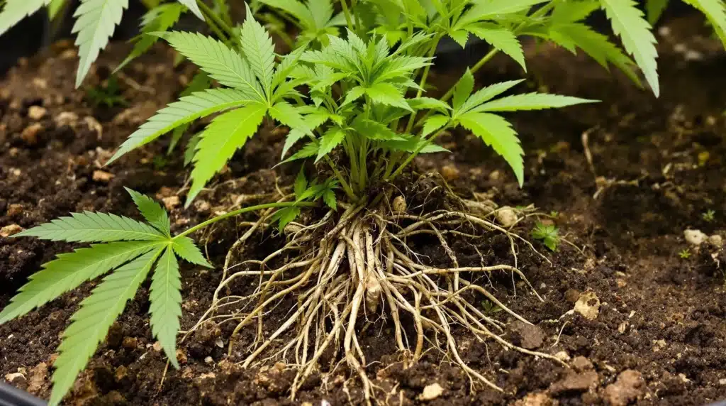 Healthy autoflower cannabis plant thriving in the best soil mix for autoflowers.