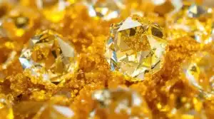 Yellow BHO Diamonds glimmering with a soft shine on a bright surface.