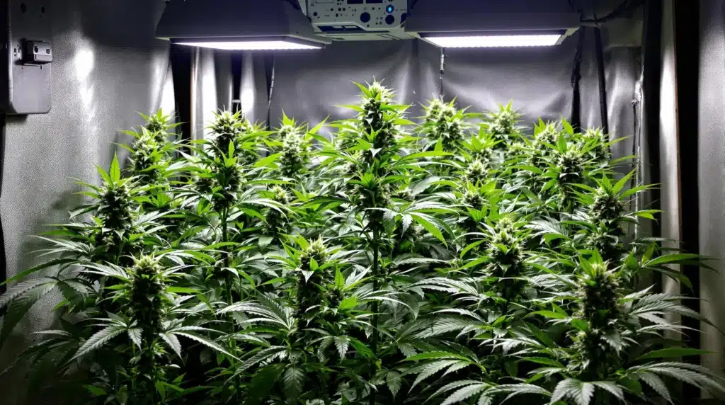 Indoor cannabis grow setup showing when is the best time to plant weed for year-round cultivation.