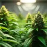 Mature cannabis cola with dense buds, 7 weeks into flowering.