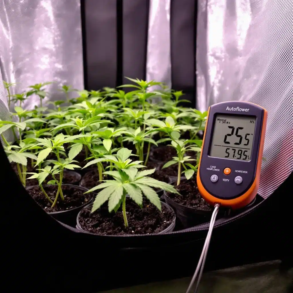 Monitor autoflower seedling temp and humidity with a digital thermometer and hygrometer.