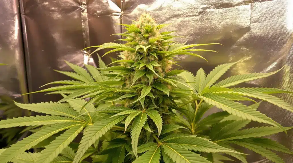 Cannabis plant after low stress training with enhanced growth and balanced structure.