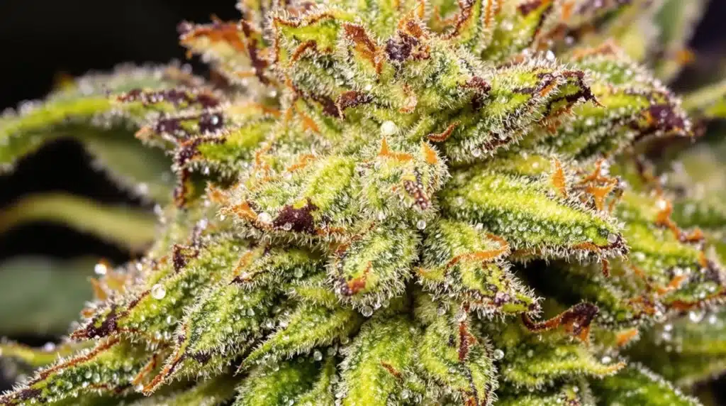 Close-up of cannabis buds enhanced by the best bud booster for soil, with vivid colors and dense trichomes.