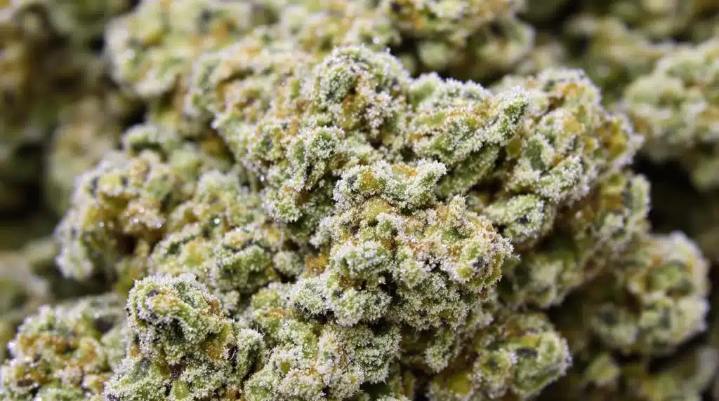 Frosty cannabis buds harvested from indoor-grown strains.