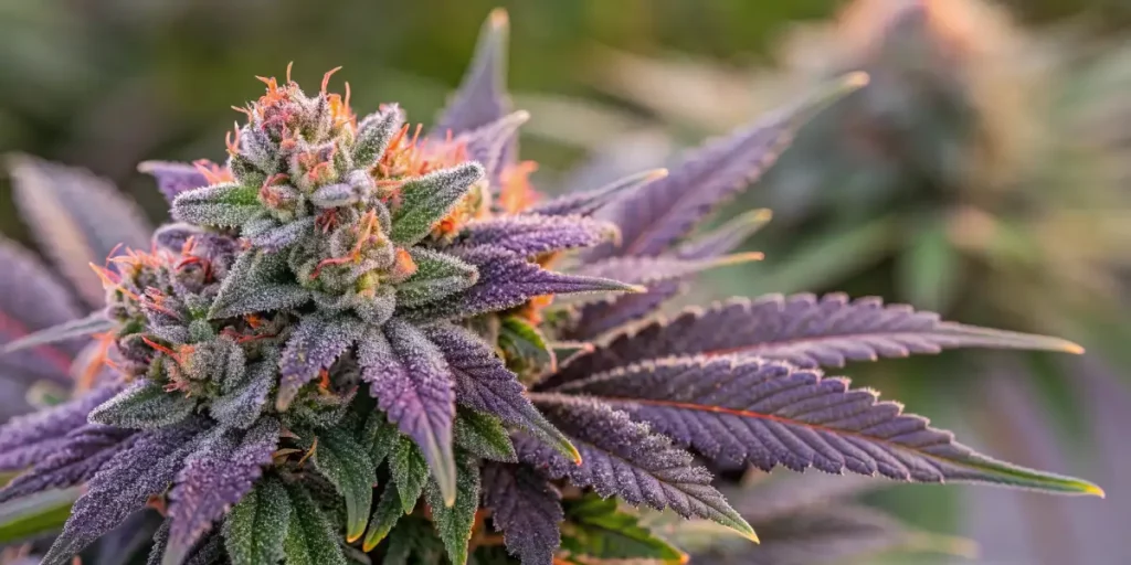 Cluster of cannabis buds with frosty trichomes and vibrant colors.