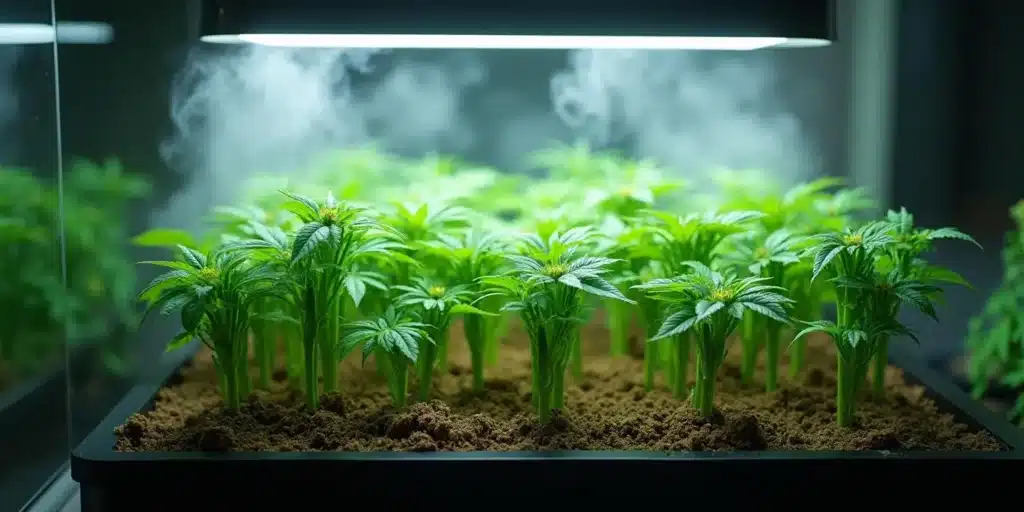 Cannabis clones under humidity dome with grow light: best methods for cannabis cloning.